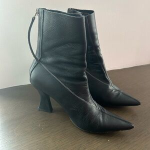 Topshop Midrise Black Leather Heeled Boots 7.5